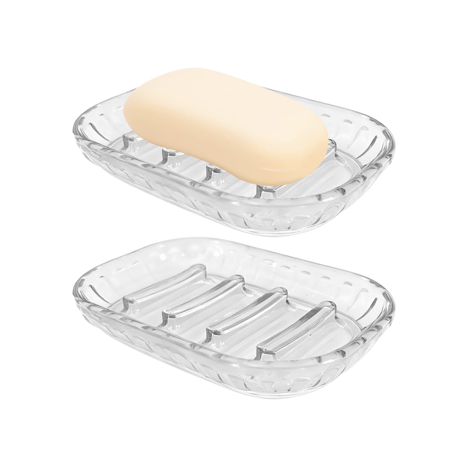 2 Pack Soap Dish Holder for Bar Soap, Bathroom Soap Dishes Bar Soap Holder Tray, Soap Dishes for Shower Bathroom, Kitchen Sink Soap Dish, Clear
