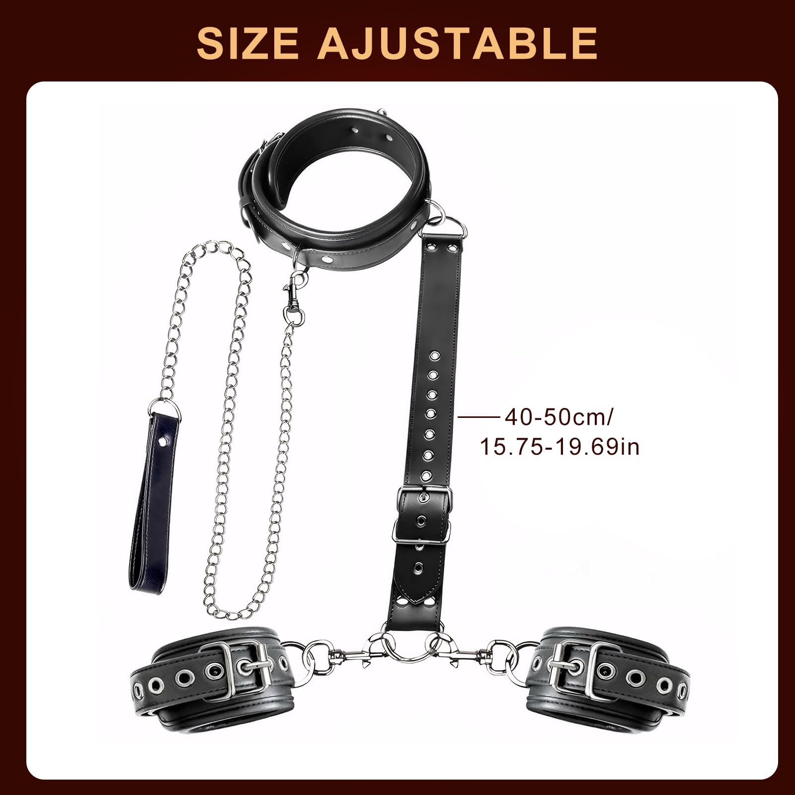 BDSM Pelle Sexytoysys Coppia Ninonly Manette e Collare Staccabili, Giocattolo Sessuale con Benda per Donne e Coppie (Nero)