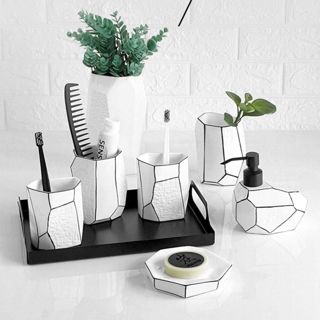 Badzubehör Set Badezimmer Set Bad-Accessoires-Set Badezimmer-Accessoires-Set Aus Keramik, Seifenspender/Zahnbürstenhalter/Becher/Seifenschale, Kreatives Geschenk Für Zuhause Badezimmer Zubehör Set Bad