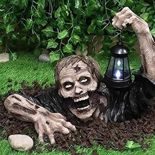 Zombie Garden Statue, Realistic Halloween Zombie with Lantern, Horror Garden Gnomes Zombie Statue for Halloween Outdoor Patio Garden Decoration