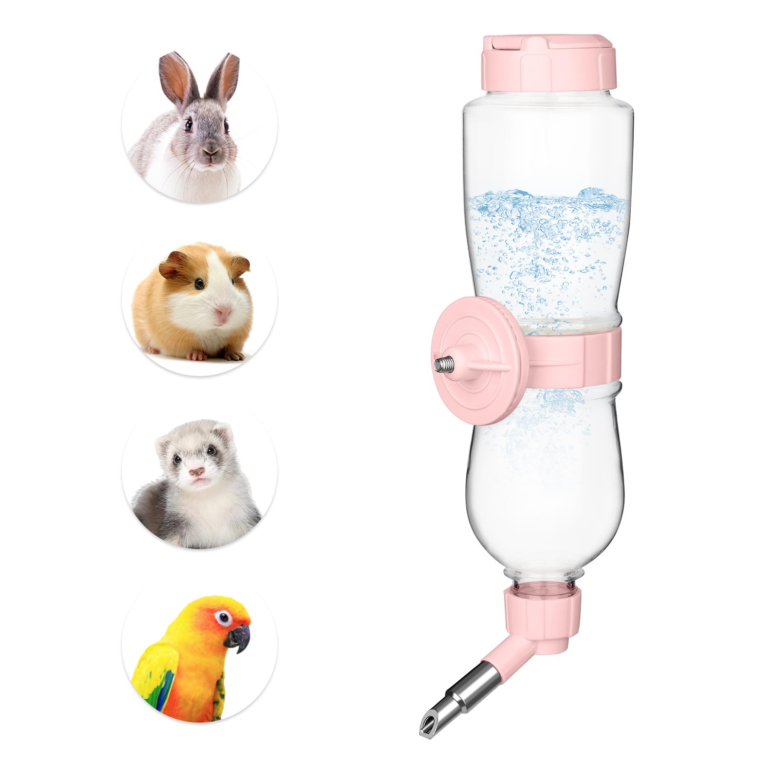 VANNON 17oz Small Animal Water Dispenser for Crate, Parrots Water Bottle for Cage, Chewproof Pet Water Bottle for Rabbits, Guinea Pigs, Ferrets,