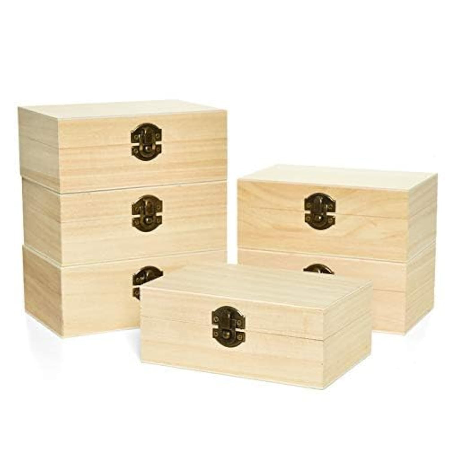 Generic 6pcs Unfinished Wooden Box Rectangle Keepsake Box Stash Boxes with Hinged Lid for DIY Easter Arts Hobbies, Jewelry(5x2.9x2Inch)
