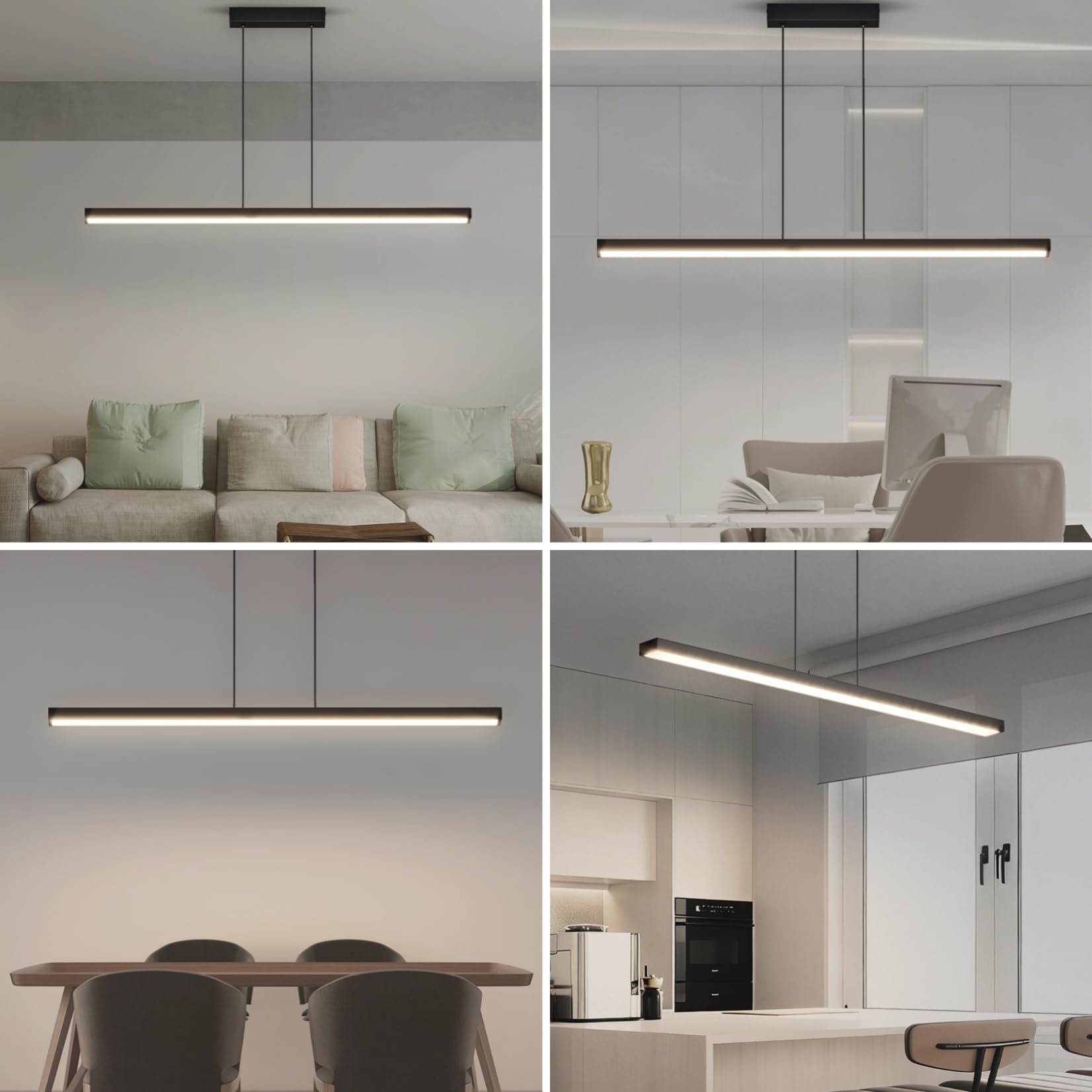 Luce a Sospensione LED, 100cm/36W, 3000K-6000K Tre Temperature di Colore Regolabili con Telecomando, Lampada Sospensione Lineare per Sala Da Pranzo, Soggiorno, Nero