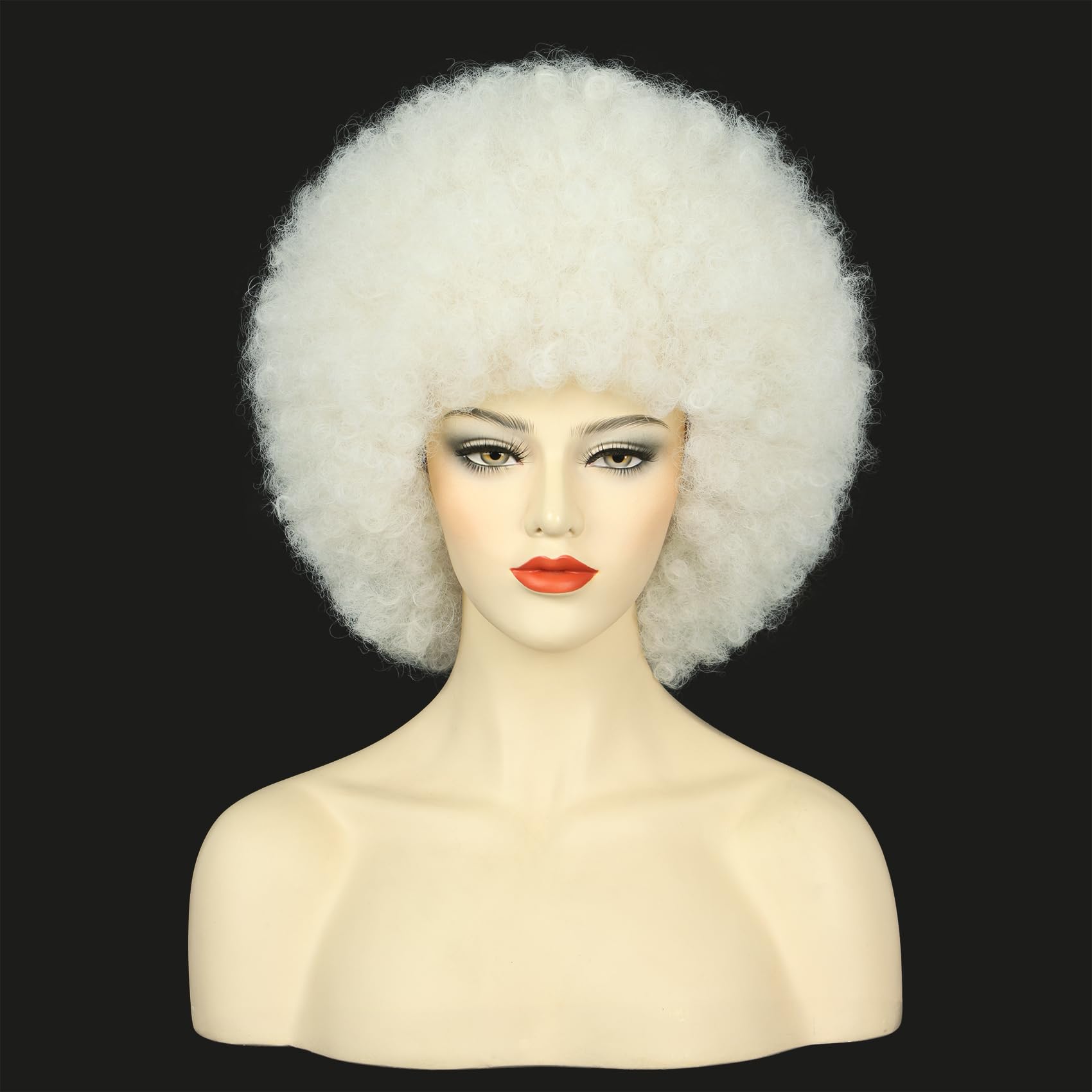karlery Adult Women Short Curly Platinum Blonde Afro 70s Kinky Disco Wig Heat Resistant Synthetic Fiber Fluffy Natural Looking Costume Halloween Party