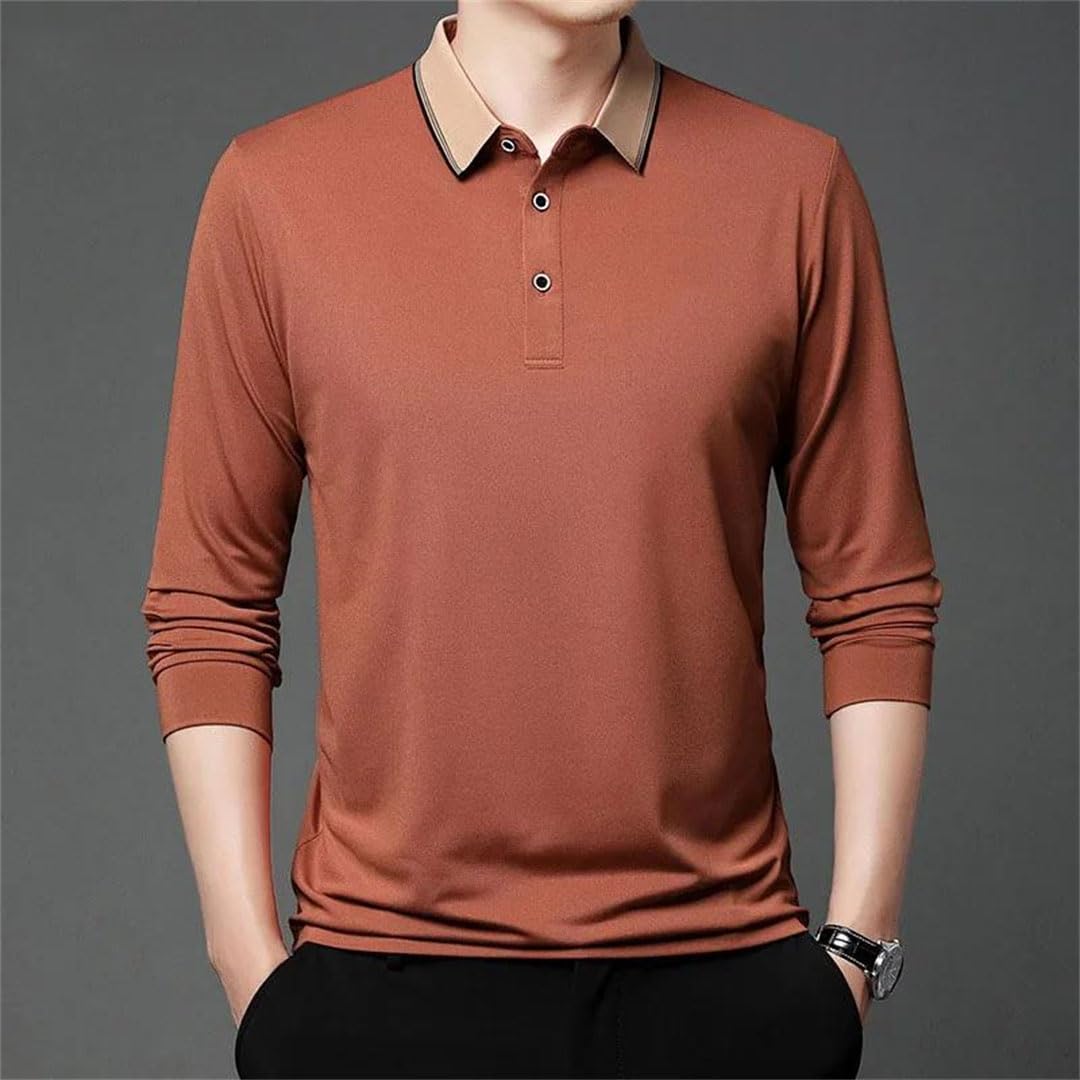 Camisa de manga larga para hombre, cuello polo, bordada, holgada, color liso, blanco, XXL