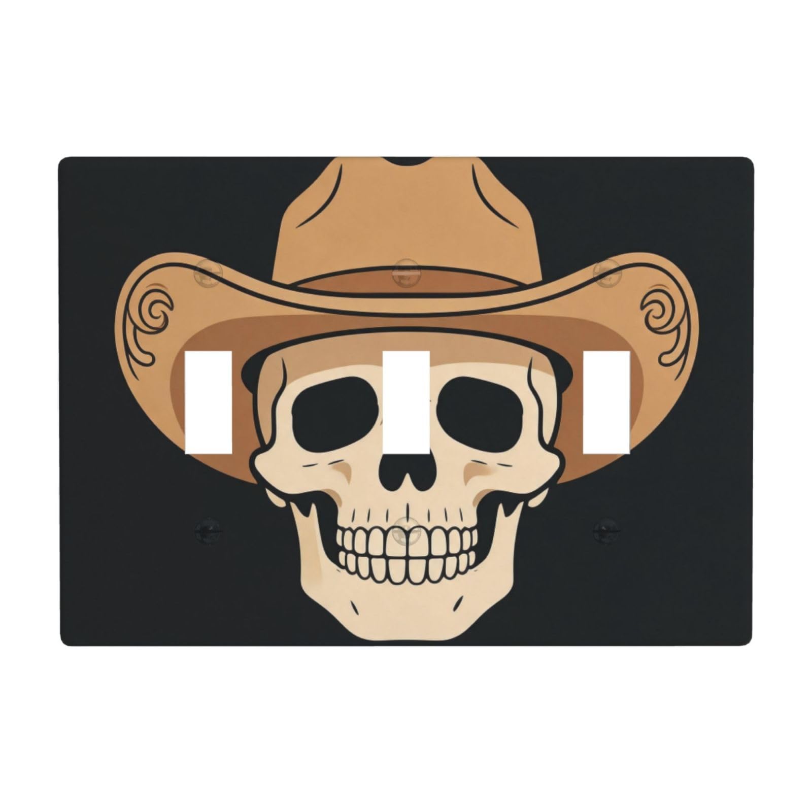 Cowboy Skull Flat 3 Gang Switch Plate Cover-Unbreakable Polycarbonate Wall Plate, Heat Resistant Toggle Switch Decor for Home