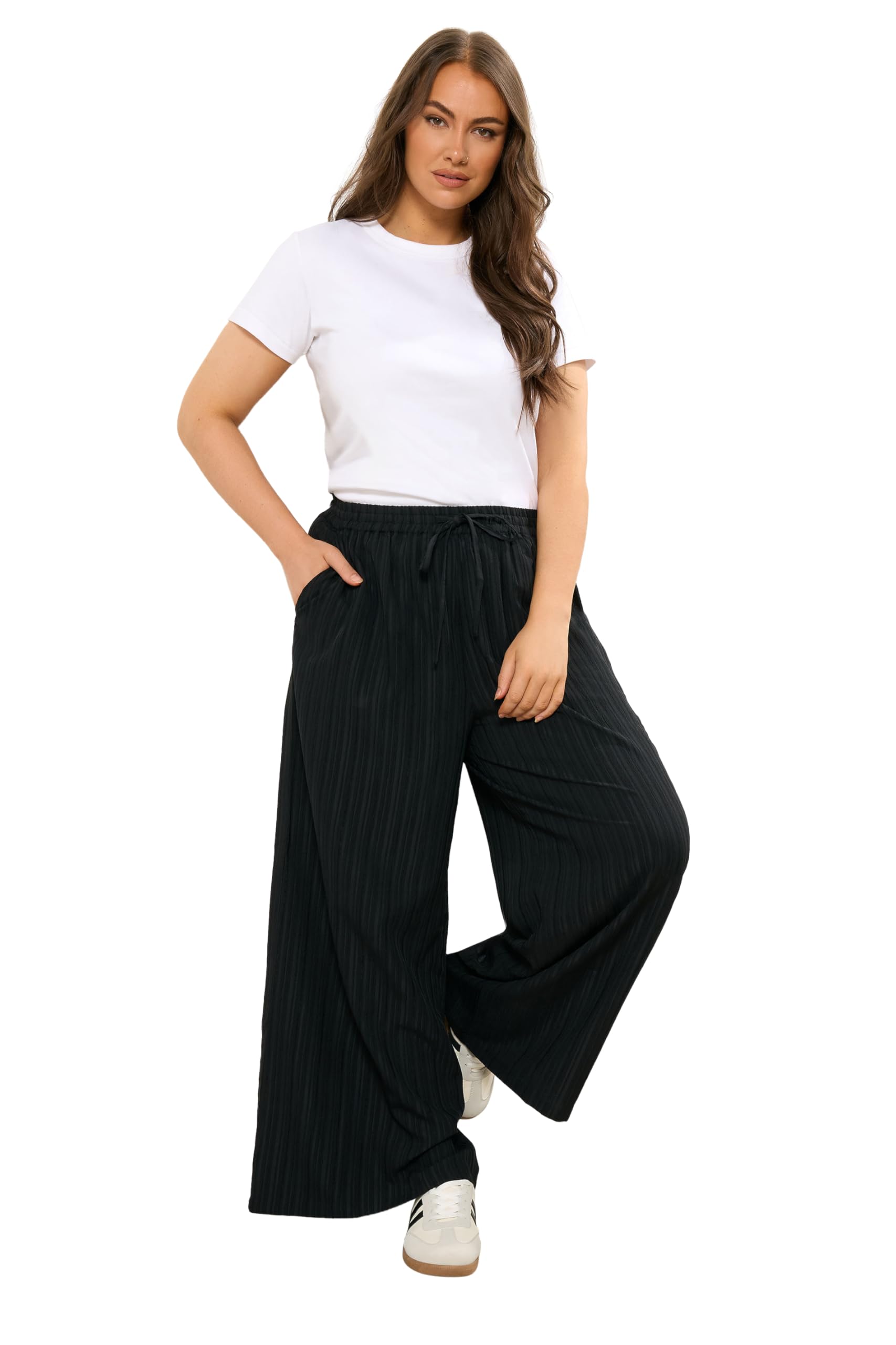 Yours Women's Black Curve Crinkle Wide Leg Trousers - Plus Size Curve