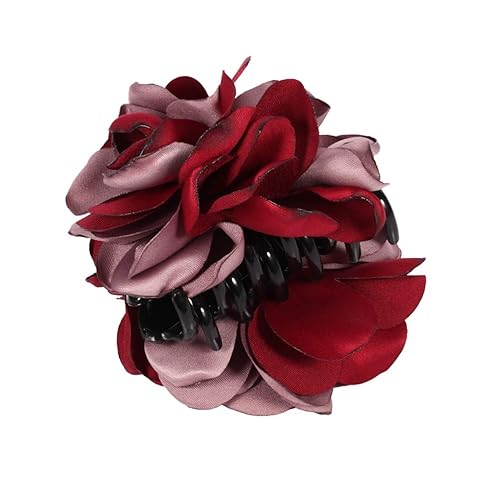 Miniatura 3 de Lurrose 4 pinzas de cinta para el cabello, pinzas de garra grandes, pinzas para el pelo de flores rosas, pinzas para cola de caballo para niñas y