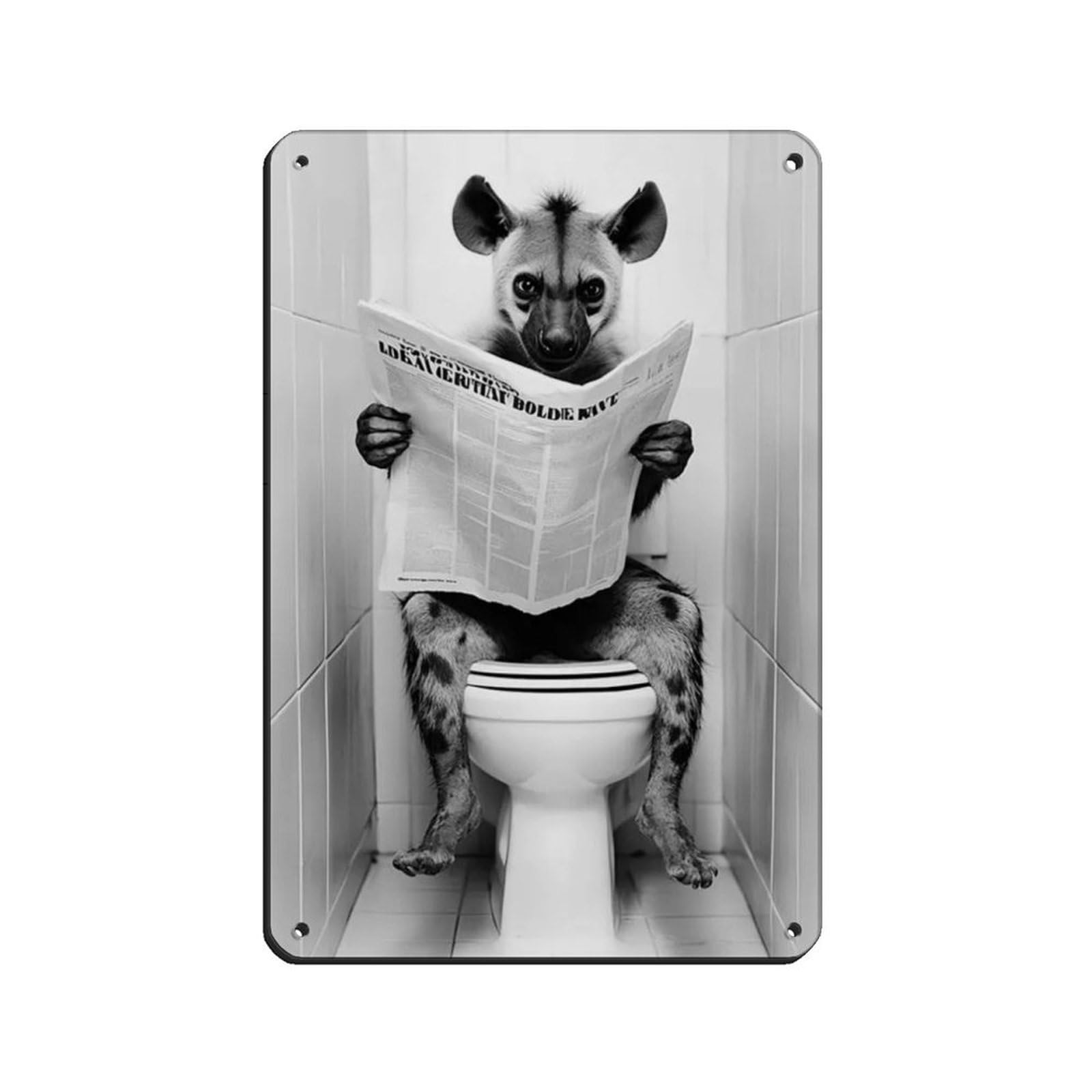 Lxwnze 20L X 30W Cm Hyena Sitting On The Toilet Reading A Newspaper (3) Retro Poster Metal Tin Sign Chic Art Retro Iron Painting Bar People Cave Cafe Family Garage Poster Wall Decoration 8X12inch(20X30cm)
