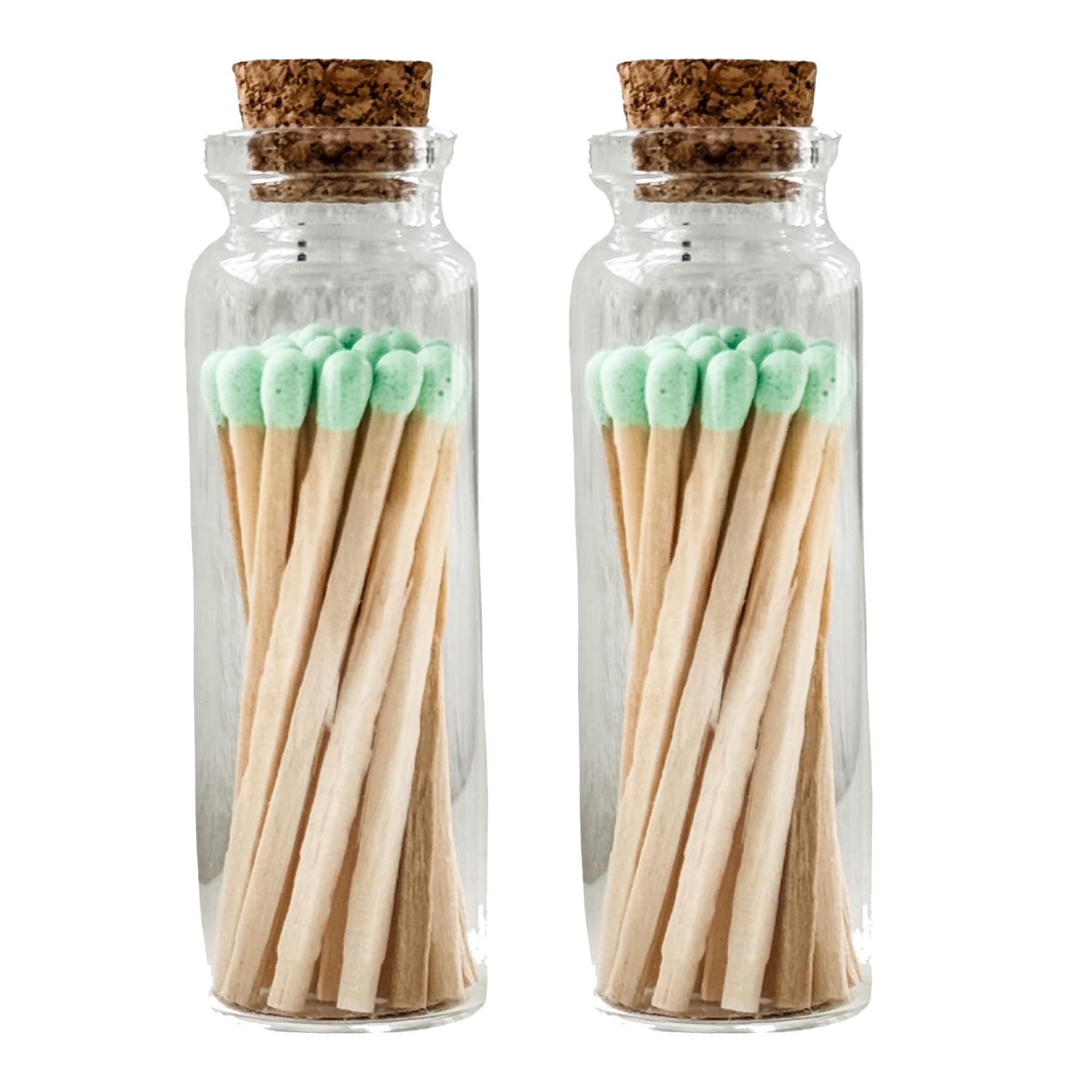 Set of 2 Small Premium Wooden Safety Matches in Glass Vial