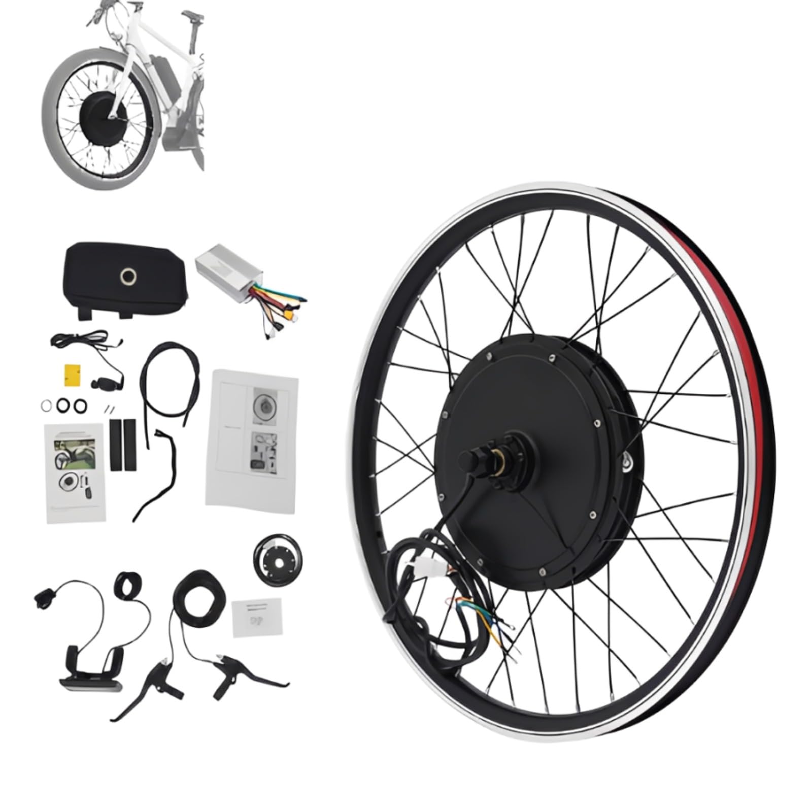 24 Zoll Ebike Umbausatz, 48V 1000W Vorderrad-E-Bike-Nabenmotorsatz mit LCD-Anzeige, 440 U/min, Fahrrad Nachrüstsatz mit 5 Einstellbare Geschwindigkeiten