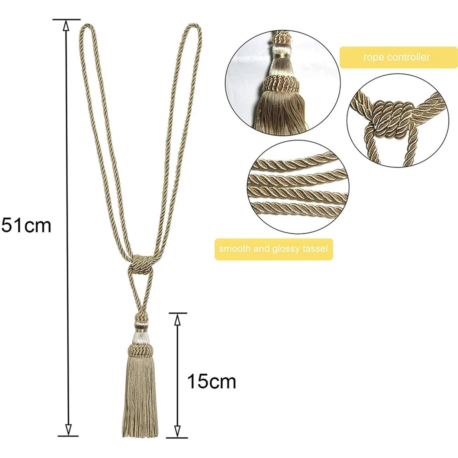 Embrasse de rideau noire avec glands - 1 pièce - Clips de corde décoratifs - Accessoire de rideau élégant - Embrasse de rideau élégante pour la décoration de la maison.
