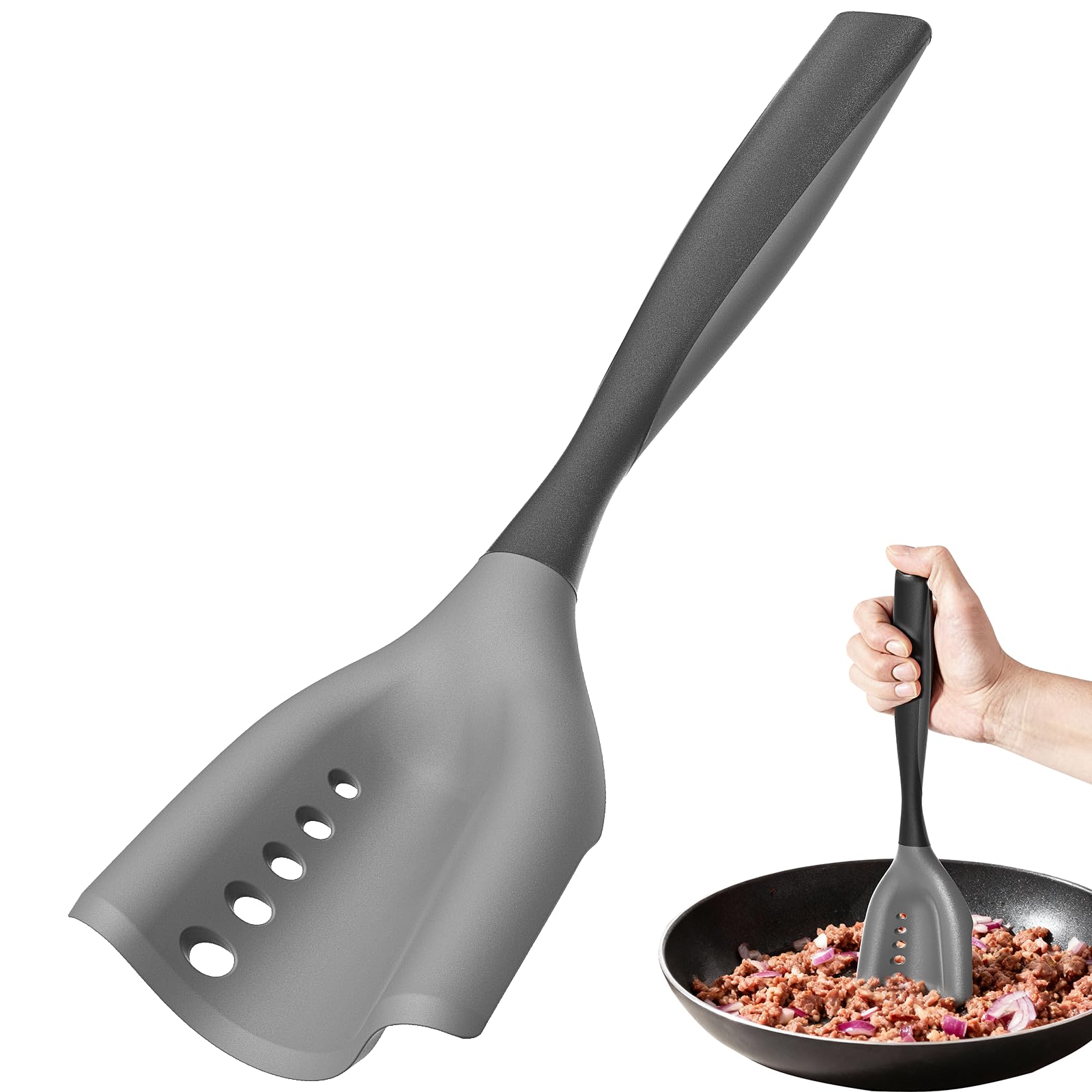 Meat Chopper Mincing Spatula, Silicone Hamburger Grinder for Ground Beef | Heat Resistant, Smasher for Potato Mix Tool, Non-Scratch for Non-Stick Pans, Meat & Poultry Tenderizers, Black