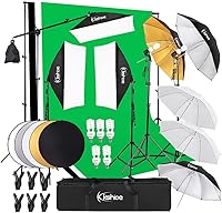 Kshioe Photography Lighting Kit: 1600W Softbox, Umbrellas, 5-in-1 Reflector, 6.5x10ft Backdrop Stand for Portraits, Products & Video