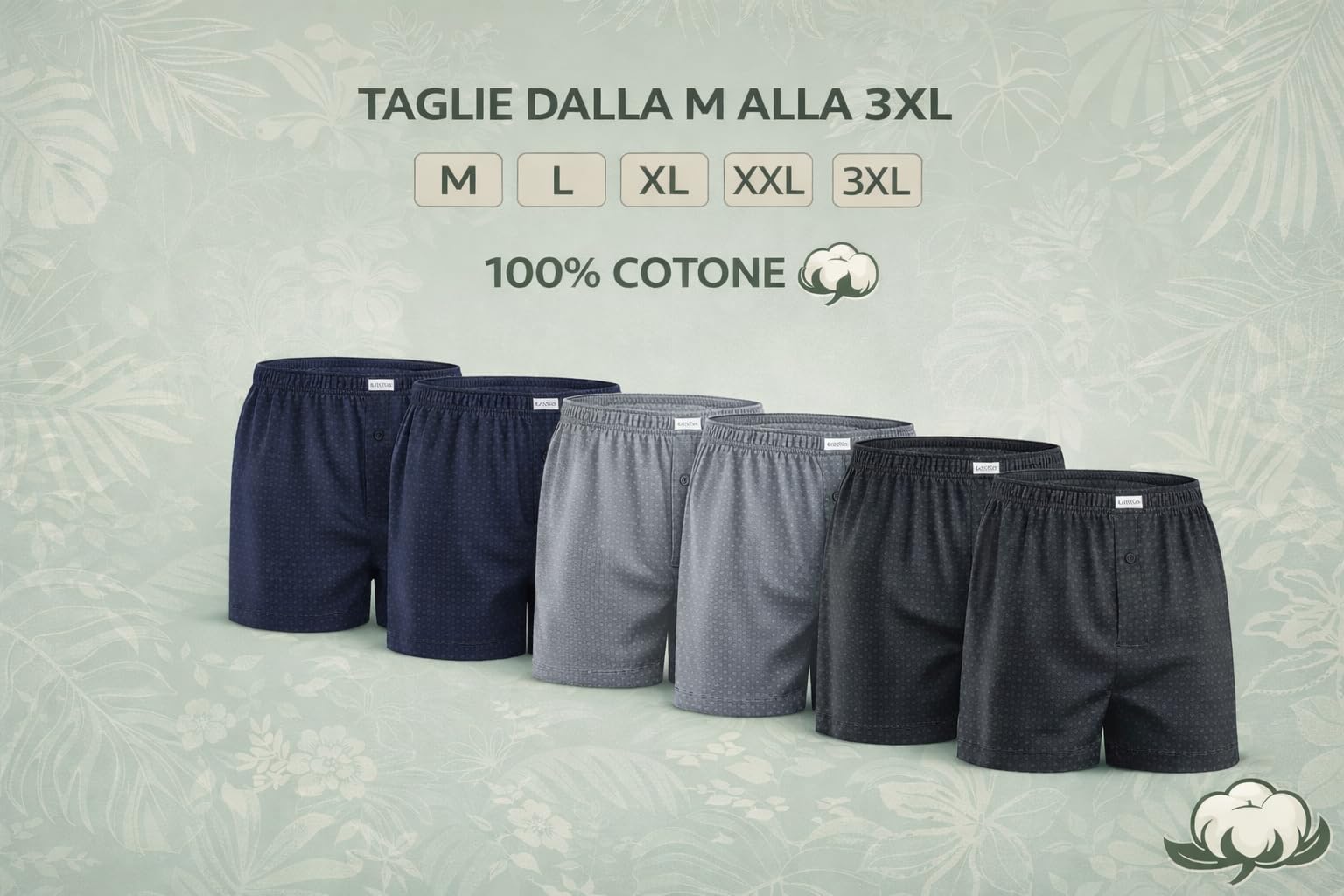 Leedya Set 6 Pezzi Boxer Uomo in Puro Cotone 100% - Vita Elastica Confortevole, Americani Chiusura Frontale a Bottoni - Intimo Uomo Traspirante e Morbido per Uso Quotidiano