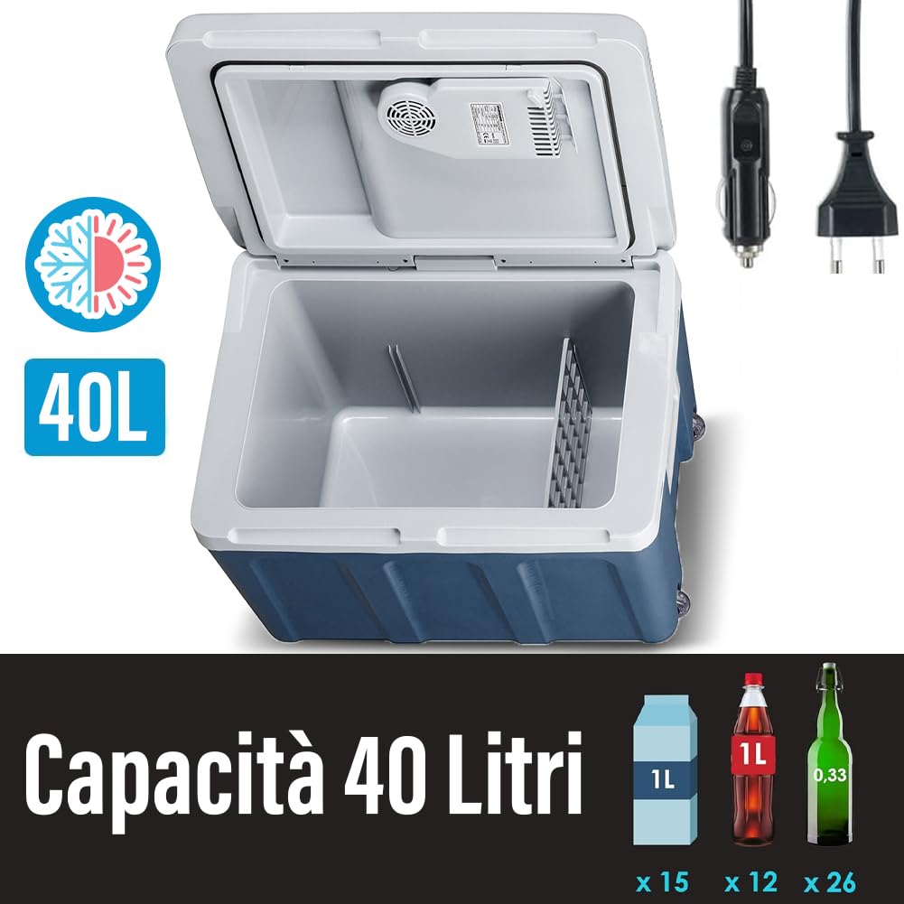 Tragbarer Elektro-Kühlschrank für das Auto, 40 Liter, Mini-Kühlschrank mit ergonomischem Griff, Stecker mit 230 V und 12 V, Kalt- und Warmmodus für LKW, Auto, Boot, Camping, Wohnmobil
