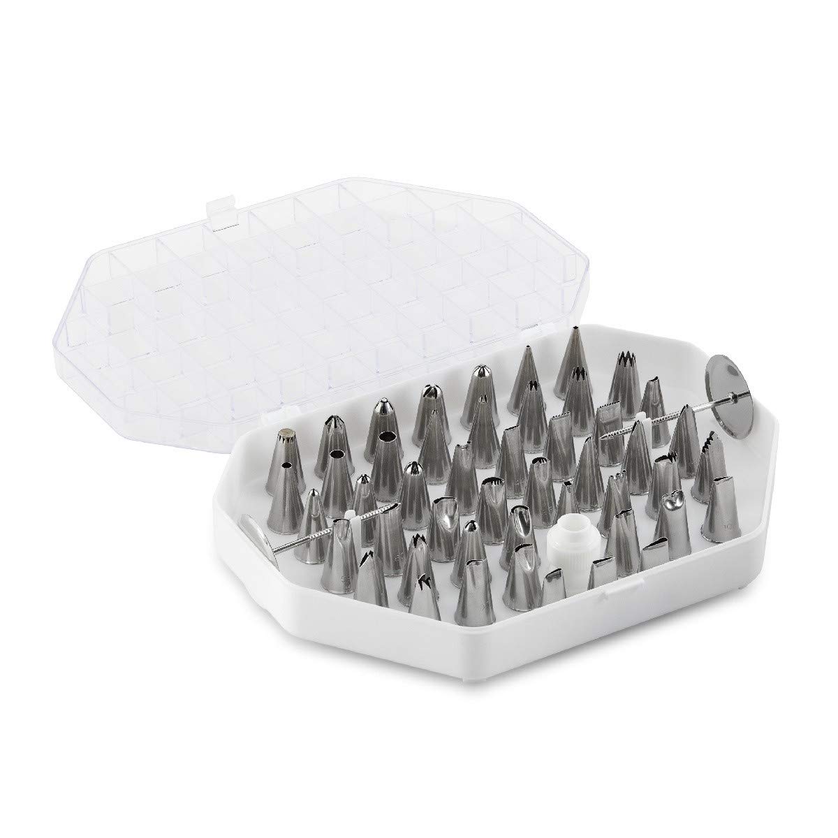 thermohauser Set Kleine Tüllen (Edelstahl, PE), 55-teilig., verschiedene Tüllen inkl. zwei Blumennägel und ein Adapter, in Aufbewahrungskassette