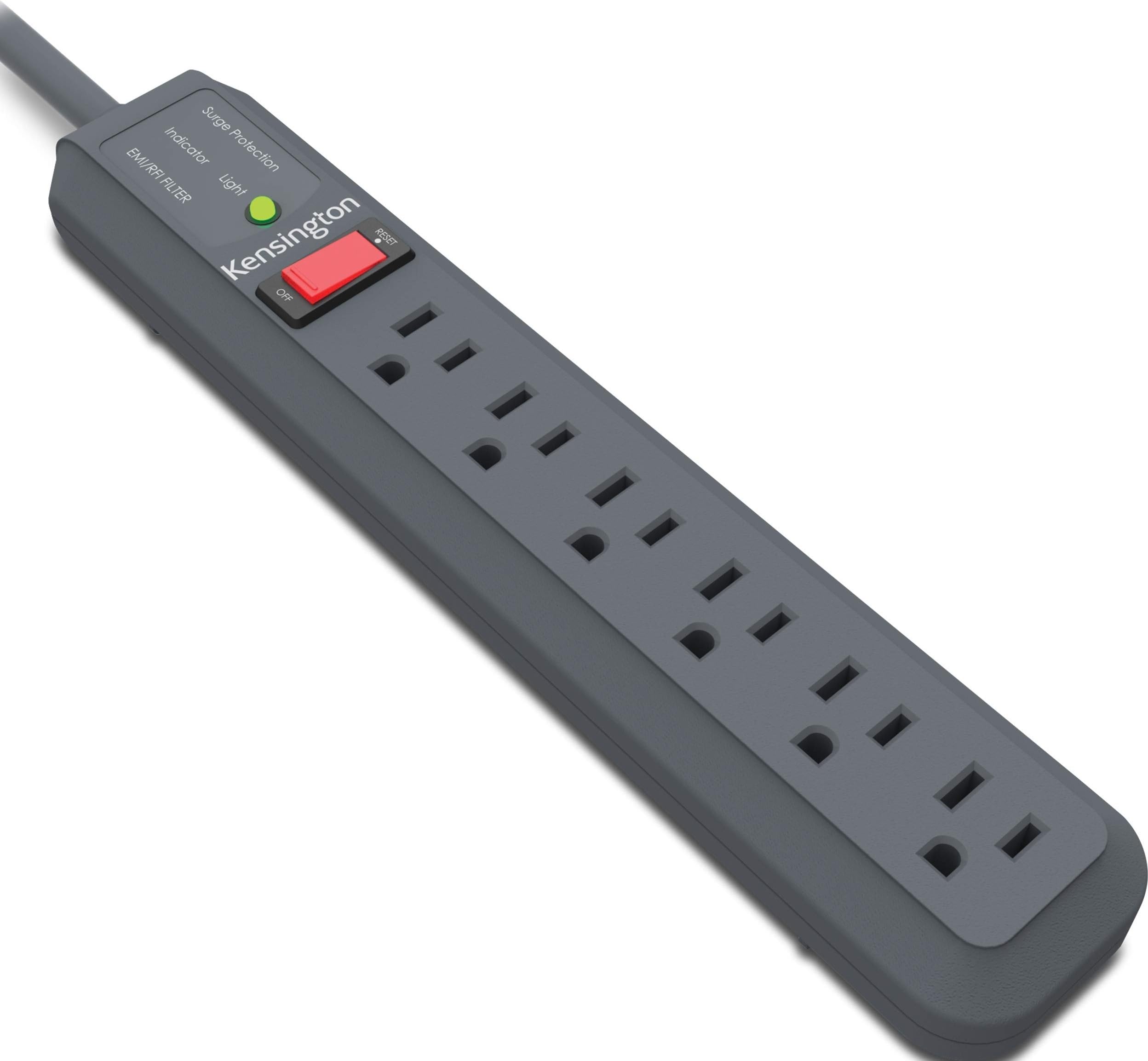 Kensington Guardian 6 Outlet Power Strip, 15ft Surge Protector, 15-Foot Cord, 540 Joules, Black(K38215NA), Plastic, Rubber