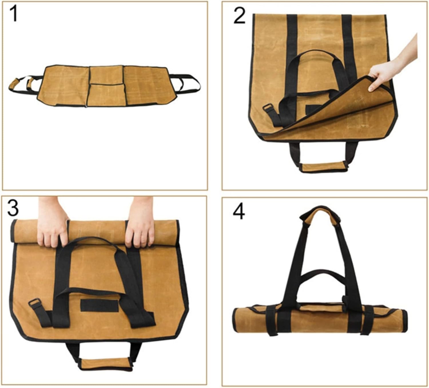 Log Carrier for Firewood Waxed Canvas Fireplace Wood Holder Log Tote BagFirewood Storage Bag