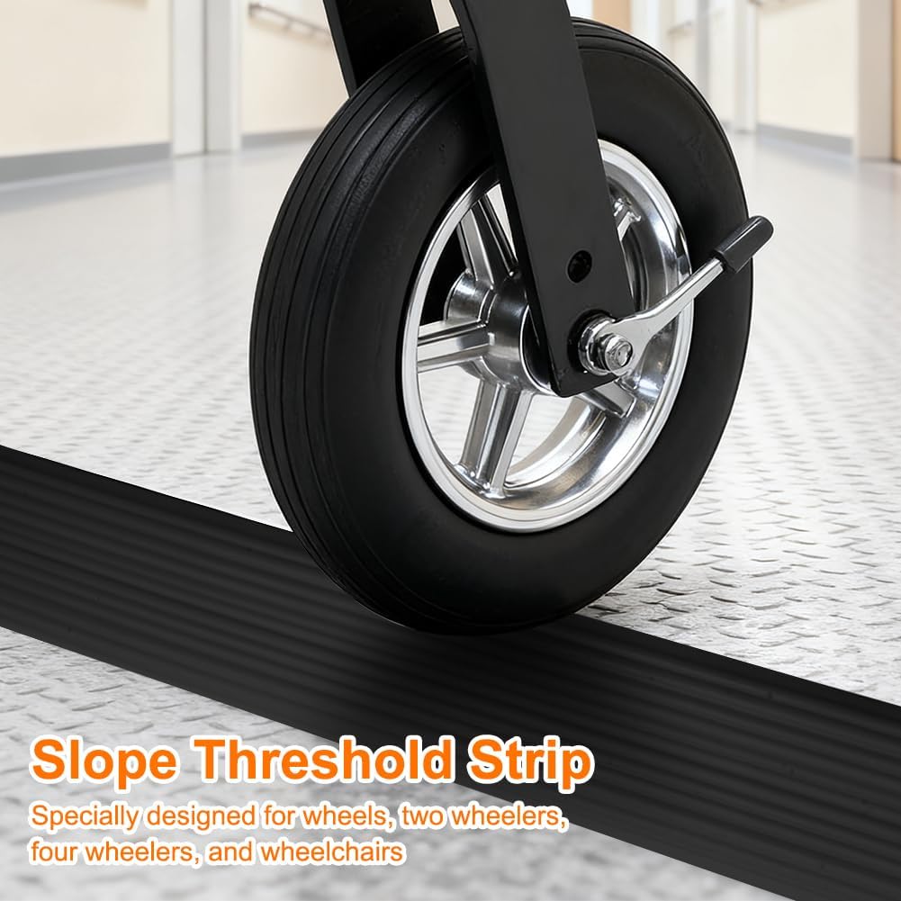 Rampa di Soglia per Porta in TPE, Altezza 2 cm, Carico Max 500 kg, Antiscivolo | per Sedie a Rotelle (Elettriche), Passeggini, Robot Aspirapolvere, Disabili | Design Resistente (Nero, 100x6x2cm)