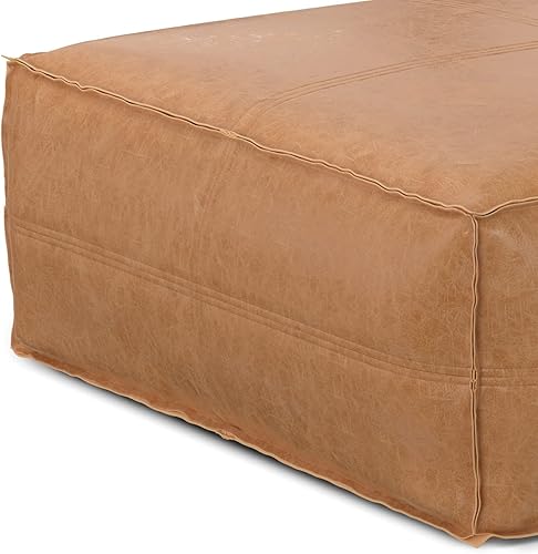 Miniatura 6 de SIMPLIHOME Brody - Puf cuadrado bohemio de piel sintética marrón envejecido, para sala de estar, habitación familiar, dormitorio y habitación de los