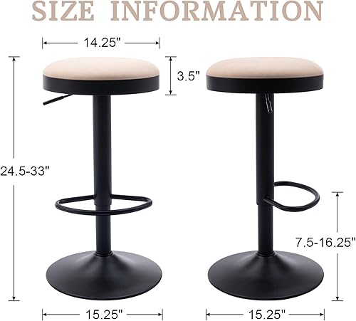 Miniatura 3 de Taburetes de bar sin espalda, juego de 4 taburetes de bar redondos ajustables para encimera de cocina, taburete giratorio de altura de barra, silla