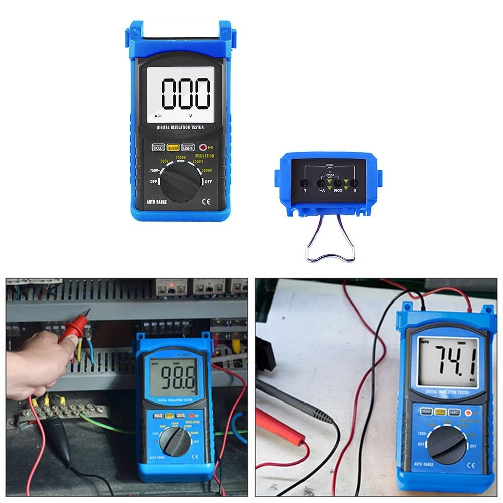 Probador de aislamiento de alto voltaje 5500V Megger digital 200GΩ Rango Medidor de voltaje CA para diagnóstico de circuito de cable Dispositivo de electricista profesional Azul 218x122mm