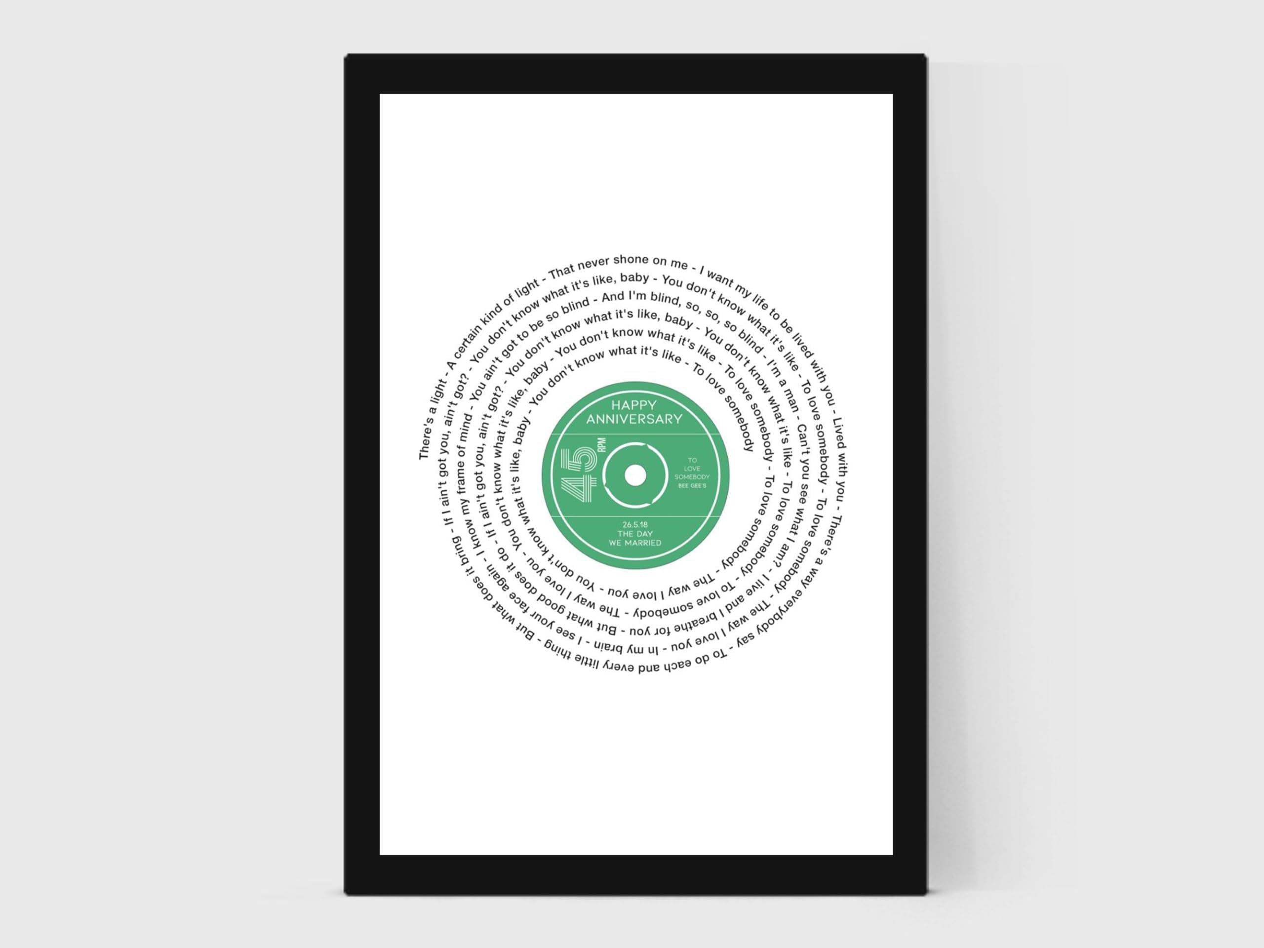 Forefrontdesigns White Personalised Vinyl Record Song Lyrics Print - Custom Song Lyric Print & Framed Wall Art - Perfect Personalised Music Gift Or Wedding Anniversary