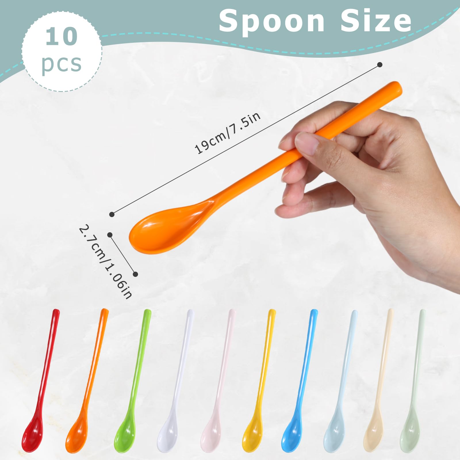 Lot De 10 Cuillères à Long Manche En Plastique Coloré - Idéales Pour Œufs, Glace Et Café