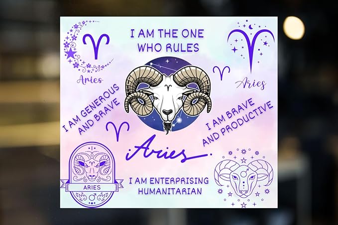 Zodiac Aries Sign 5x4.4-Inch Astrology Sign Sticker - Durable Vinyl, Perfect for Horoscope Enthusiasts - Ideal for Laptops, Water Bottles, Notebooks - Celestial Art Design AWPS265