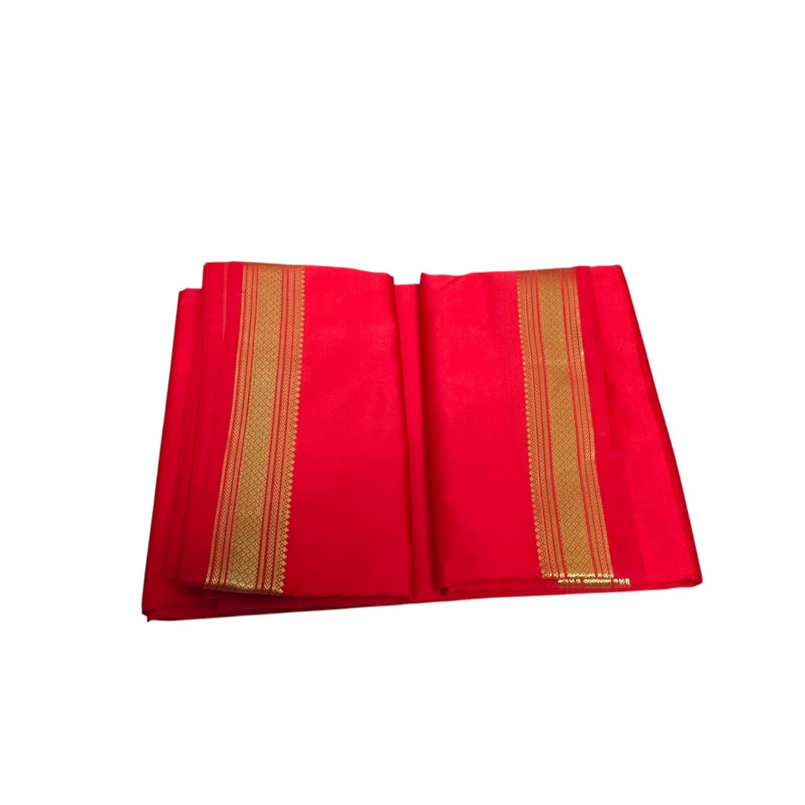 Traditional Men's Silk Dhoti and Dupatta Set, 4.25+2.25 Mtr with Gold Border (Red)-picture-34