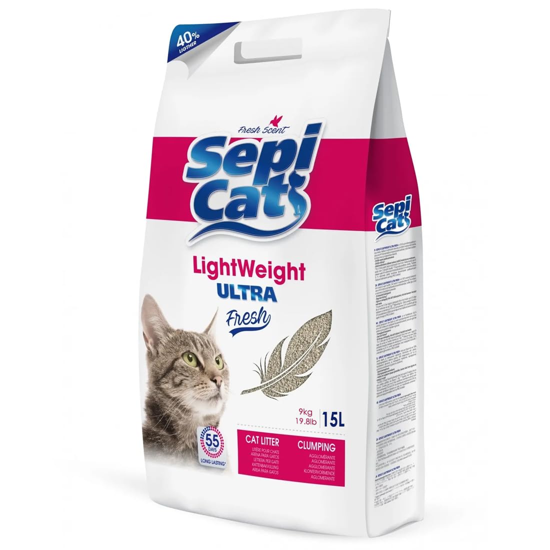 Arena aglomerante Lightweight Ultra Fresh: Arena Ligera y Ultra aglomerante con Delicado Perfume - Arena para Gatos 15 litros- Arena Ultra aglomerante Ligera para Gatos