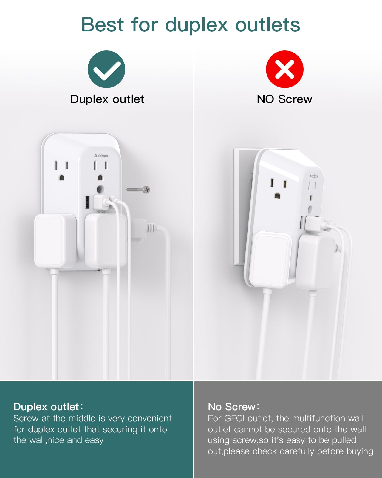 Addtam Surge Protector Outlet Extender, 6 Outlet Splitter with Night Light and 4 USB Wall Charger(2 USB-C Ports), Multi Plug Wall Outlet Power Strip for Home Office Dorm Room Essentials — view 4