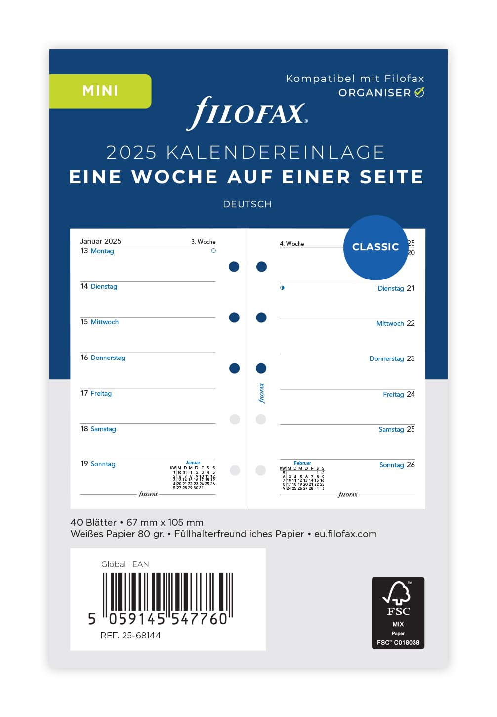 Filofax Mini 1 Week on 1 Page (German) 2025