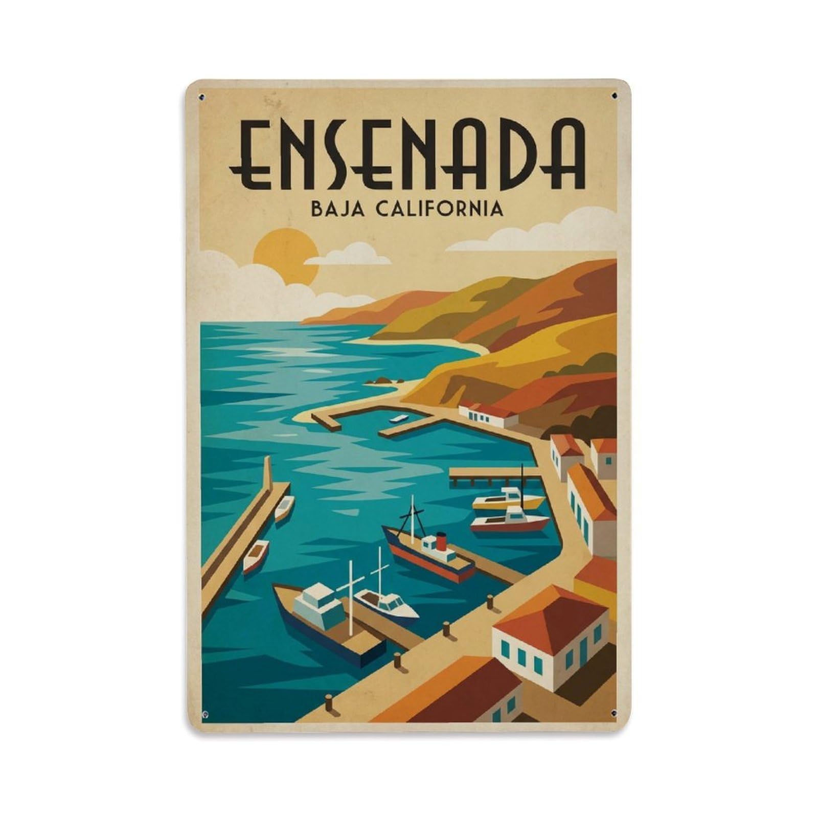 Xanthor Style Vintage Travel Mexico Ensenada Metal Tin Sign