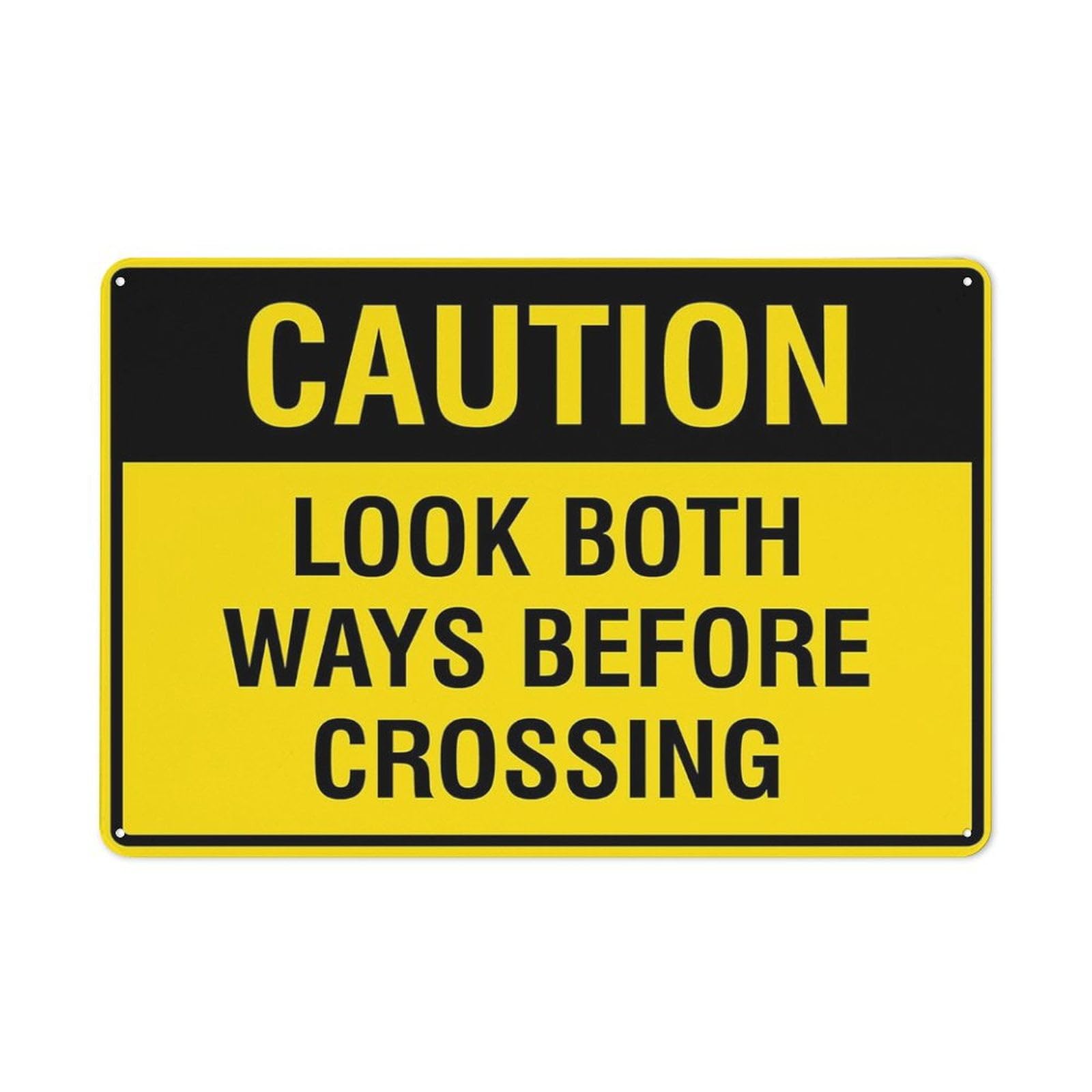Peiyeety A04 Caution Look Both Ways Before Crossing 12X8 Inches Metal Aluminum Signs, Weather Resistant, Weatherproof, Indoor Or Outdoor