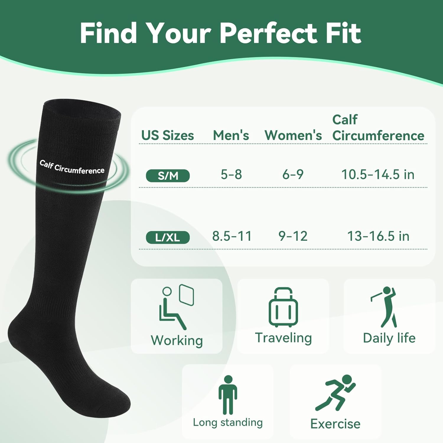4 Pairs Copper Bamboo Viscose Compression Socks, Soft Breathable Knee High, Women Men, Gentle Support Travel Daily