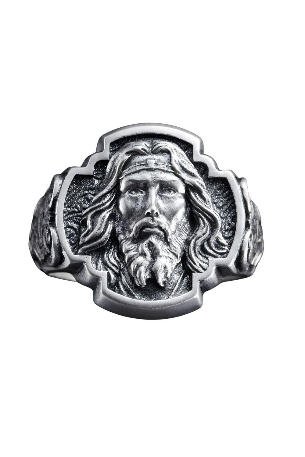 Pierścionek Twarz Jezusa Zbawiciela, srebro wysokiej próby 925, Jezus Chrystus, pierścionek męski, chrześcijański srebrny pierścionek symbol wiary, nadziei i zbawienia