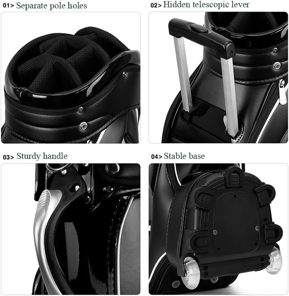 LANGWEI Golf Club Cart Bags, Professional Leather PU Waterproof Trolley Tow Golf Club Travel Bags Airbag with Wheel, 8 Way Divider Carry Bag for Golf Course