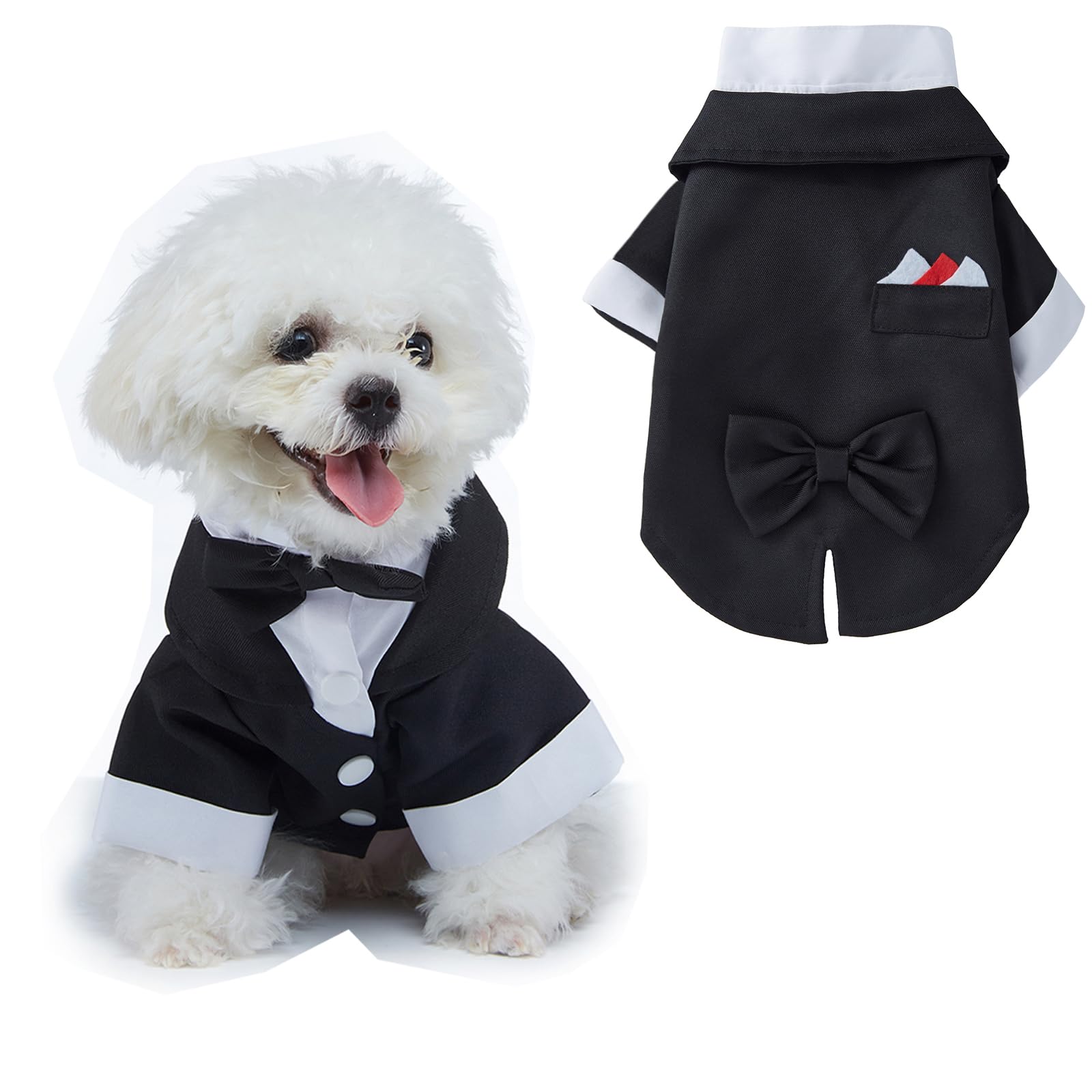 BT Bear Small Dog Tuxedo, Dog Wedding Suit Puppy Formal Shirt, Dog Suit Formal Tuxedo with Black Bow Tie Small Medium Dogs Outfit for Party Birthday Festiva,Black L