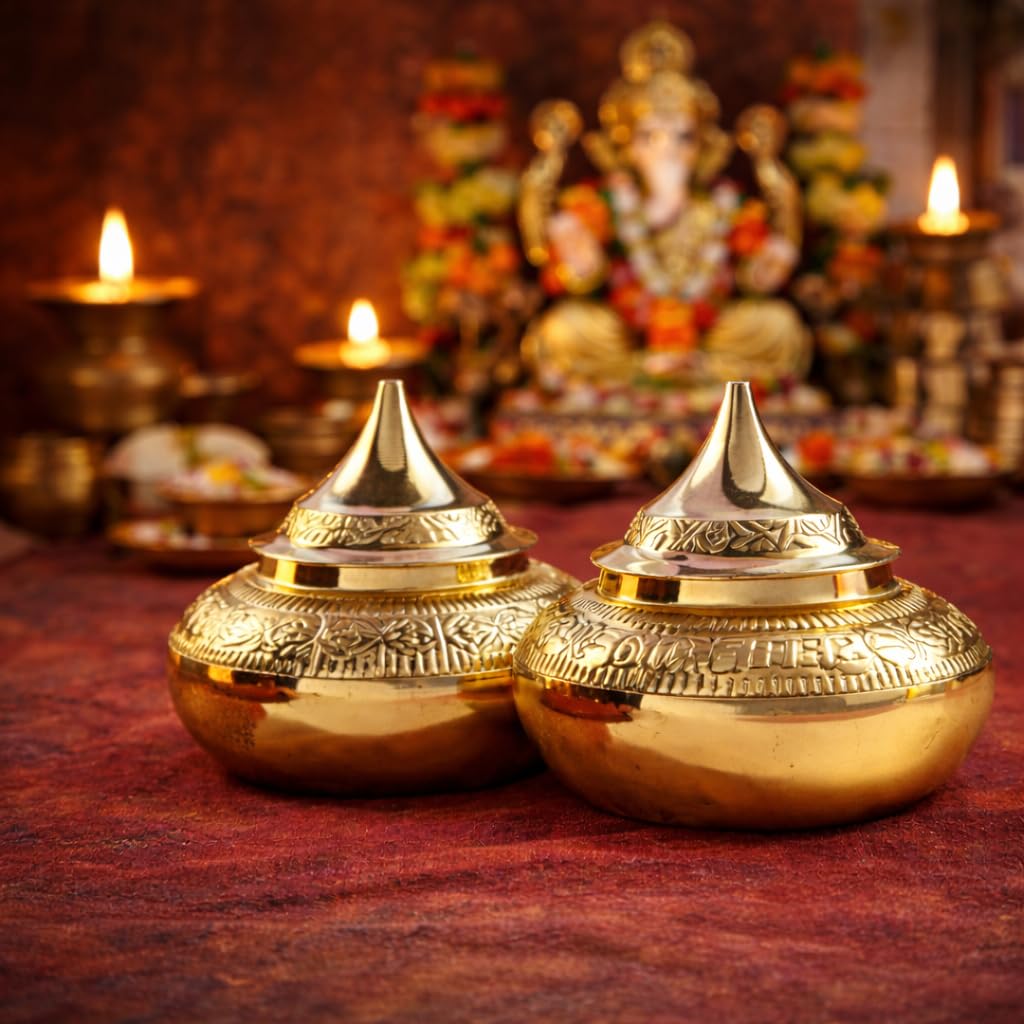 Sindoor Dabba|Haldi Kumkum pooja Box|Chandan Dibbi|Sindoor Pot|Pooja|Puja Dhani|Roli|Chawal Box|kumKum|Turmeric|, Size 5.5 cm x 5.5 Cm|Set of 2-image-4