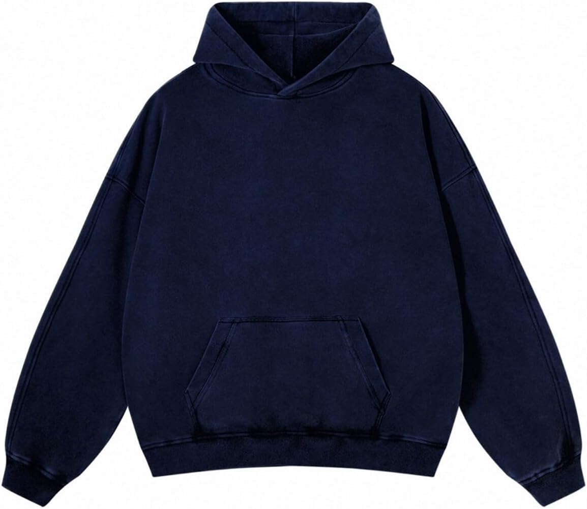 Mens Oversized Hoodies Pullover Women Fall Acid Wash Plain Preppy Hoodie Streetwear Cotton Vintage Hooded Sweatshirt
