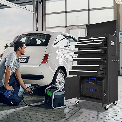 Miniatura 2 de Caja de herramientas con 13 cajones, puerta doble, rodante, 2 en 1, desmontable, caja de herramientas con cajones y ruedas, gabinete de herramientas