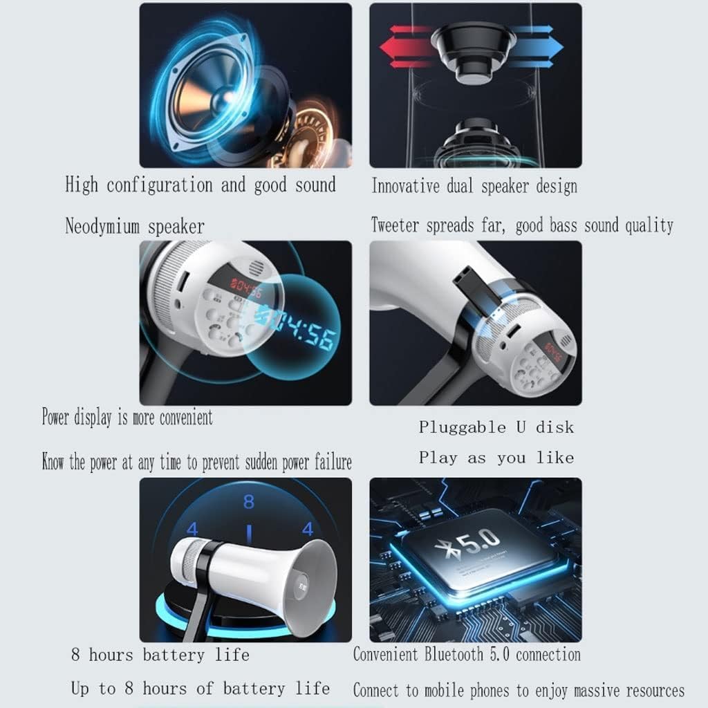 Altoparlante megafono con Display di Alimentazione a LED con Design a Doppio Altoparlante ad Alto Volume con megafono Manuale con Controllo del Volume Regolabile