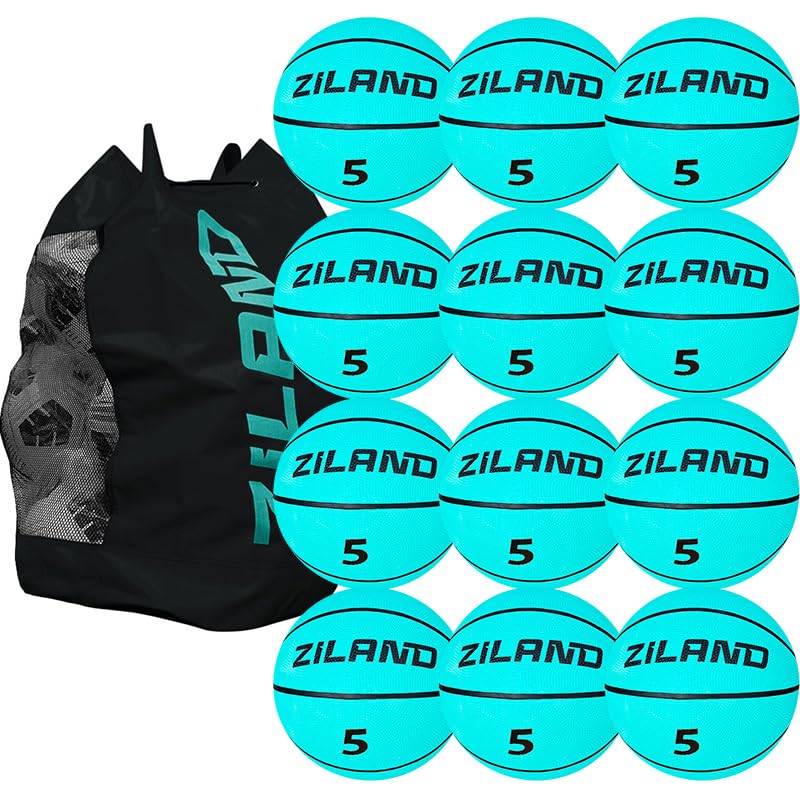 Ziland Training Basketball Aqua 12 Pack [ 12 x Basketballs and 1 x Ball bag ] Size 3, 5, 6, 7 (5 (27.5 inches))