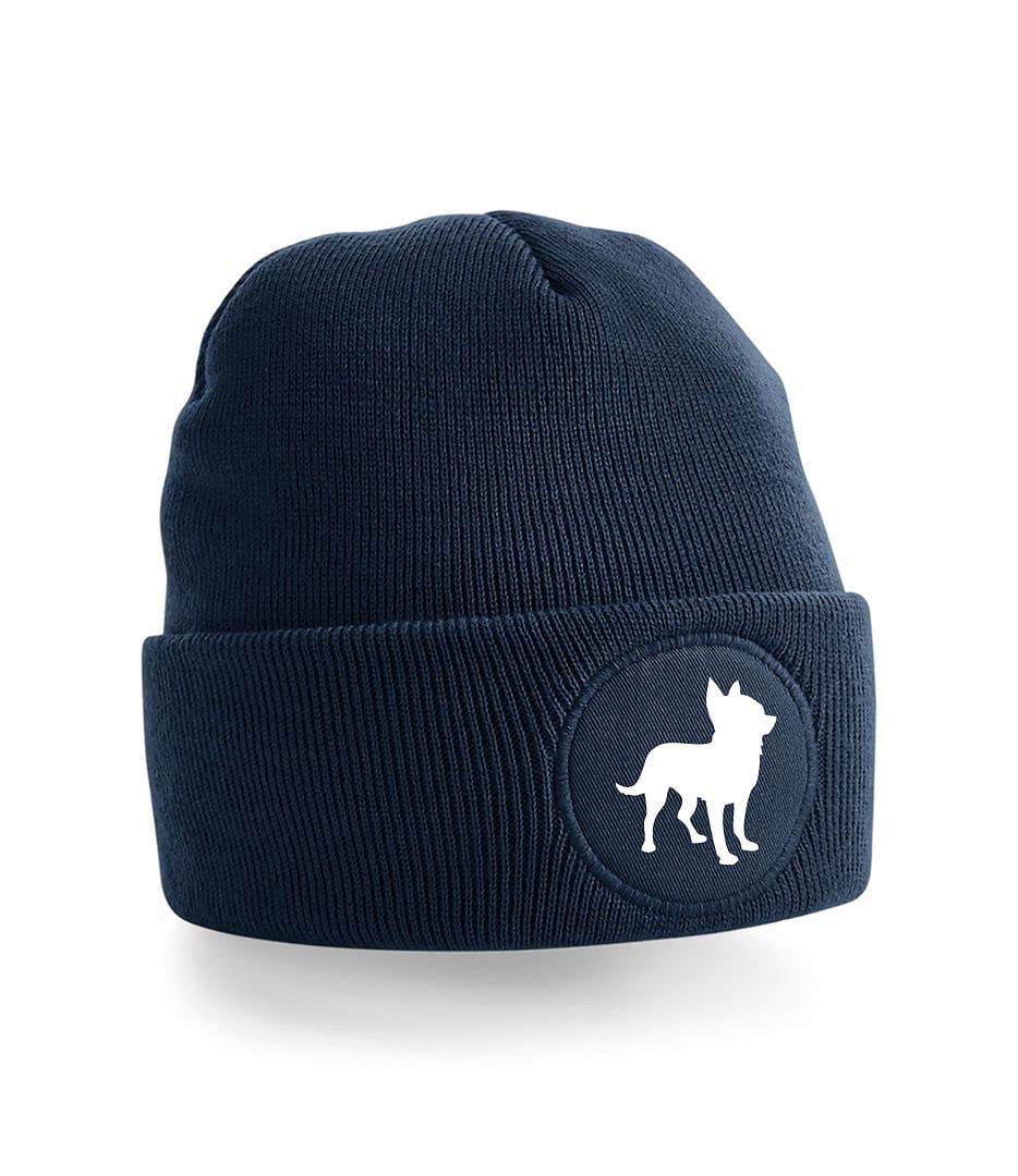 Cyclops Print Men's Blue Chihuahua Dog Walking Beanie Hat Navy/White