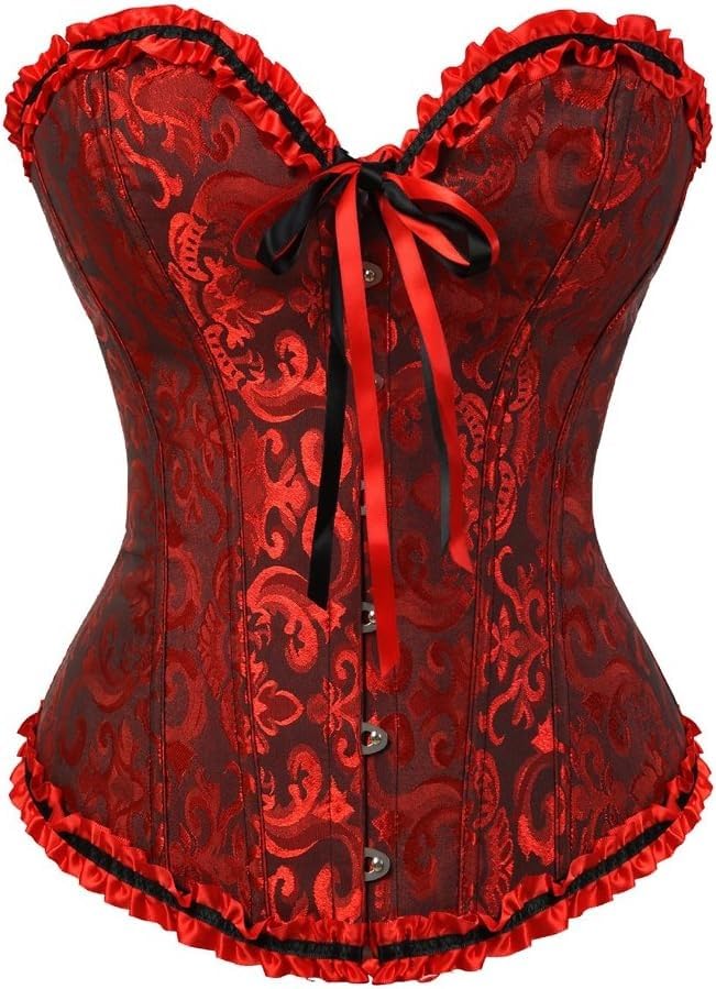 DKCHENH Corset Top for Women-BlackRed Lace Waist Push Up Bodysuit Medium