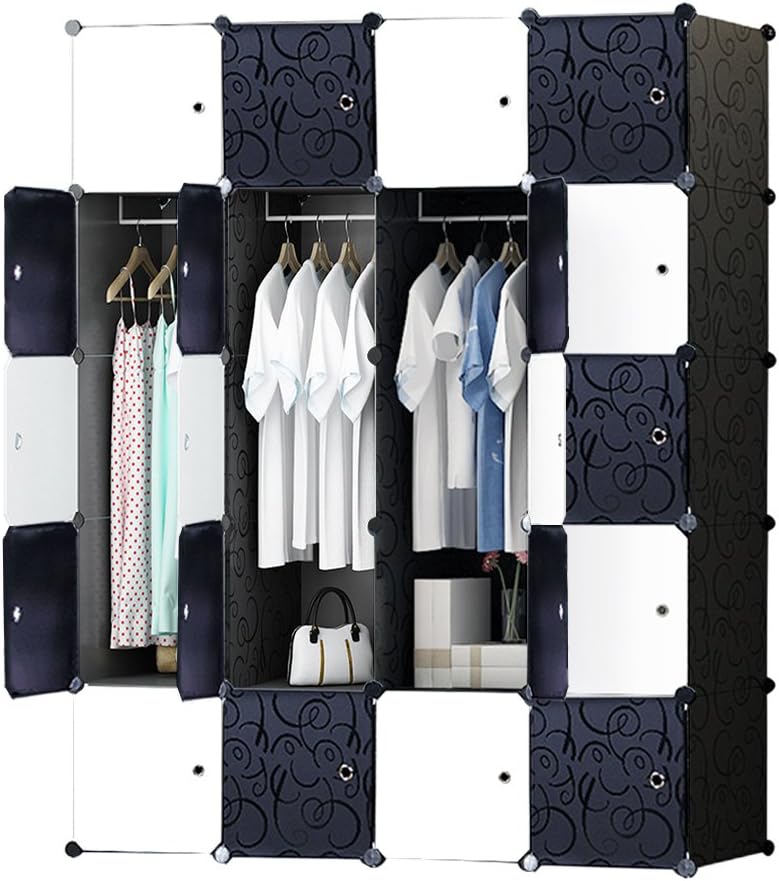 ETTBJA DIY Portable Wardrobe Checkered Clothes Organiser Multi-purpose Storage Unit (20 Cubes)