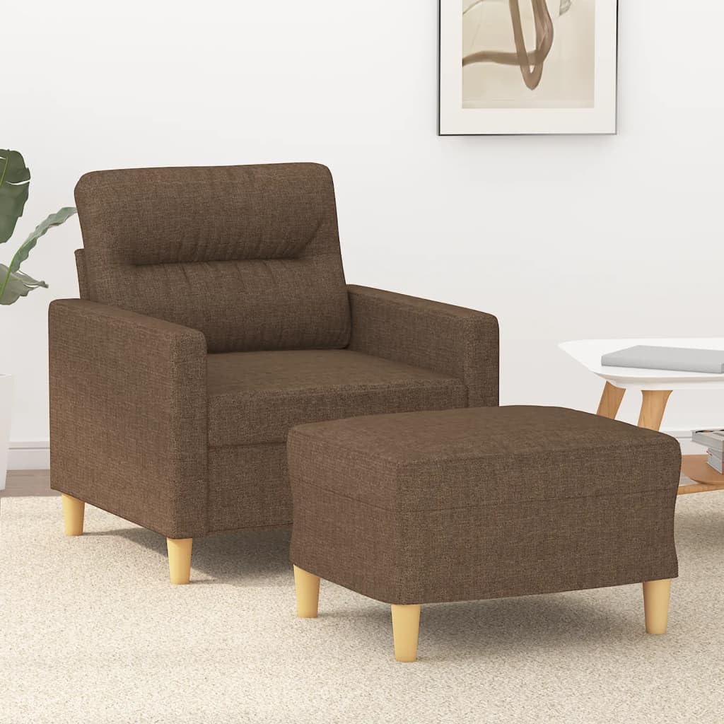 Sillón con taburete marrón de 60 cm de tela para salón y relajación, con tela resistente y estructura robusta