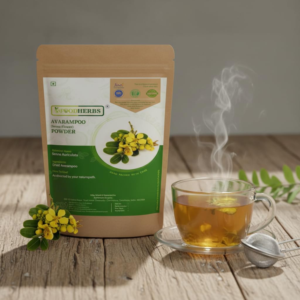 Foodherbs Avarampoo Powder (Avarataki) | Pure Senna Flower Herbal Tea for Skin Glow, Body Cooling & Blood Purification | Ayurvedic Wellness Drink | Tanners Cassia | Sonamukhi | Tangedu | Tarwar (100g)-image-42